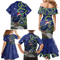 Personalized New Zealand Pukeko Christmas Family Matching Mermaid Dress and Hawaiian Shirt Meri Kirihimete Taniko Ponga Koru Blue - Polynesian Pride