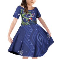 Personalized New Zealand Pukeko Christmas Family Matching Off Shoulder Short Dress and Hawaiian Shirt Meri Kirihimete Taniko Ponga Koru Blue - Polynesian Pride