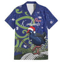 Personalized New Zealand Pukeko Christmas Family Matching Off Shoulder Short Dress and Hawaiian Shirt Meri Kirihimete Taniko Ponga Koru Blue - Polynesian Pride