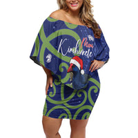 Personalized New Zealand Pukeko Christmas Family Matching Off Shoulder Short Dress and Hawaiian Shirt Meri Kirihimete Taniko Ponga Koru Blue - Polynesian Pride