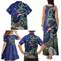 Personalized New Zealand Pukeko Christmas Family Matching Tank Maxi Dress and Hawaiian Shirt Meri Kirihimete Taniko Ponga Koru Blue - Polynesian Pride