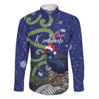 Personalized New Zealand Pukeko Christmas Family Matching Tank Maxi Dress and Hawaiian Shirt Meri Kirihimete Taniko Ponga Koru Blue - Polynesian Pride