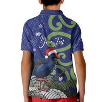 Personalized New Zealand Pukeko Christmas Kid Polo Shirt Meri Kirihimete Taniko Ponga Koru Blue - Polynesian Pride