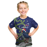 Personalized New Zealand Pukeko Christmas Kid T Shirt Meri Kirihimete Taniko Ponga Koru Blue - Polynesian Pride