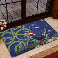 Personalized New Zealand Pukeko Christmas Rubber Doormat Meri Kirihimete Taniko Ponga Koru Blue - Polynesian Pride