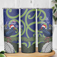 Personalized New Zealand Pukeko Christmas Skinny Tumbler Meri Kirihimete Taniko Ponga Koru Blue - Polynesian Pride