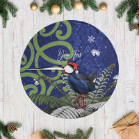 Personalized New Zealand Pukeko Christmas Tree Skirt Meri Kirihimete Taniko Ponga Koru Blue - Polynesian Pride