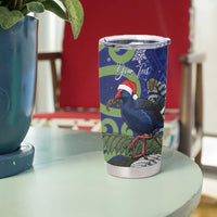 Personalized New Zealand Pukeko Christmas Tumbler Cup Meri Kirihimete Taniko Ponga Koru Blue - Polynesian Pride