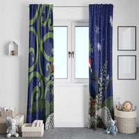 Personalized New Zealand Pukeko Christmas Window Curtain Meri Kirihimete Taniko Ponga Koru Blue - Polynesian Pride