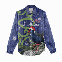 Personalized New Zealand Pukeko Christmas Women Casual Shirt Meri Kirihimete Taniko Ponga Koru Blue - Polynesian Pride