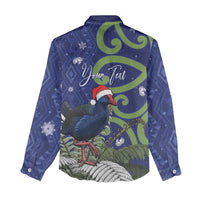 Personalized New Zealand Pukeko Christmas Women Casual Shirt Meri Kirihimete Taniko Ponga Koru Blue - Polynesian Pride