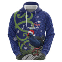 Personalized New Zealand Pukeko Christmas Zip Hoodie Meri Kirihimete Taniko Ponga Koru Blue - Polynesian Pride