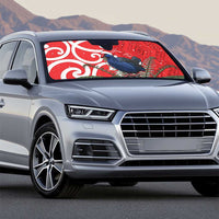 Personalized New Zealand Pukeko Christmas Auto Sun Shade Meri Kirihimete Taniko Ponga Koru Red - Polynesian Pride