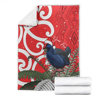 Personalized New Zealand Pukeko Christmas Blanket Meri Kirihimete Taniko Ponga Koru Red - Polynesian Pride