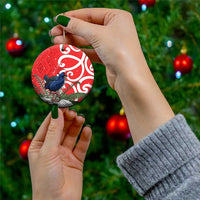 Personalized New Zealand Pukeko Christmas Ceramic Ornament Meri Kirihimete Taniko Ponga Koru Red - Polynesian Pride