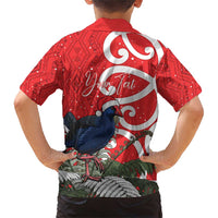 Personalized New Zealand Pukeko Christmas Family Matching Short Sleeve Bodycon Dress and Hawaiian Shirt Meri Kirihimete Taniko Ponga Koru Red - Polynesian Pride