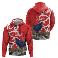 Personalized New Zealand Pukeko Christmas Hoodie Meri Kirihimete Taniko Ponga Koru Red - Polynesian Pride