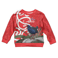 Personalized New Zealand Pukeko Christmas Kid Ugly Christmas Sweater Meri Kirihimete Taniko Ponga Koru Red - Polynesian Pride