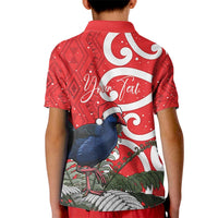Personalized New Zealand Pukeko Christmas Kid Polo Shirt Meri Kirihimete Taniko Ponga Koru Red - Polynesian Pride