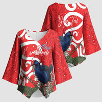 Personalized New Zealand Pukeko Christmas Kimono Sleeve Blouse Meri Kirihimete Taniko Ponga Koru Red - Polynesian Pride