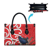 Personalized New Zealand Pukeko Christmas Leather Bag Meri Kirihimete Taniko Ponga Koru Red - Polynesian Pride