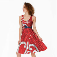 Personalized New Zealand Pukeko Christmas Midi Dress Meri Kirihimete Taniko Ponga Koru Red - Polynesian Pride