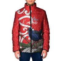 Personalized New Zealand Pukeko Christmas Padded Jacket Meri Kirihimete Taniko Ponga Koru Red - Polynesian Pride