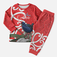 Personalized New Zealand Pukeko Christmas Pajama Set Meri Kirihimete Taniko Ponga Koru Red - Polynesian Pride
