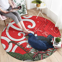 Personalized New Zealand Pukeko Christmas Round Carpet Meri Kirihimete Taniko Ponga Koru Red - Polynesian Pride