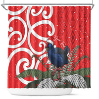 Personalized New Zealand Pukeko Christmas Shower Curtain Meri Kirihimete Taniko Ponga Koru Red - Polynesian Pride
