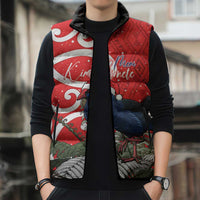 Personalized New Zealand Pukeko Christmas Sleeveless Puffer Jacket Meri Kirihimete Taniko Ponga Koru Red - Polynesian Pride