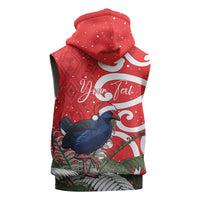 Personalized New Zealand Pukeko Christmas Sleeveless Zip Hoodie Meri Kirihimete Taniko Ponga Koru Red - Polynesian Pride