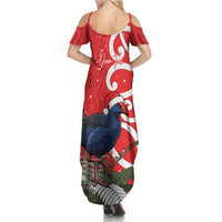 Personalized New Zealand Pukeko Christmas Summer Maxi Dress Meri Kirihimete Taniko Ponga Koru Red - Polynesian Pride