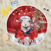 Personalized New Zealand Sheep Christmas Beach Blanket Hipi Meri Kirihimete Silver Fern Xmas Tree - Polynesian Pride