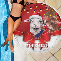 Personalized New Zealand Sheep Christmas Beach Blanket Hipi Meri Kirihimete Silver Fern Xmas Tree - Polynesian Pride