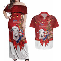 Personalized New Zealand Sheep Christmas Couples Matching Off Shoulder Maxi Dress and Hawaiian Shirt Hipi Meri Kirihimete Silver Fern Xmas Tree - Polynesian Pride