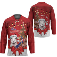 Personalized New Zealand Sheep Christmas Hockey Jersey Hipi Meri Kirihimete Silver Fern Xmas Tree - Polynesian Pride