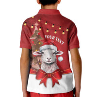 Personalized New Zealand Sheep Christmas Kid Polo Shirt Hipi Meri Kirihimete Silver Fern Xmas Tree - Polynesian Pride
