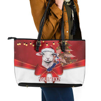 Personalized New Zealand Sheep Christmas Leather Tote Bag Hipi Meri Kirihimete Silver Fern Xmas Tree - Polynesian Pride