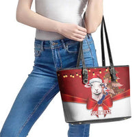 Personalized New Zealand Sheep Christmas Leather Tote Bag Hipi Meri Kirihimete Silver Fern Xmas Tree - Polynesian Pride