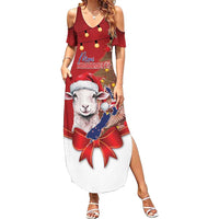 Personalized New Zealand Sheep Christmas Summer Maxi Dress Hipi Meri Kirihimete Silver Fern Xmas Tree - Polynesian Pride