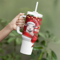 Personalized New Zealand Sheep Christmas Tumbler With Handle Hipi Meri Kirihimete Silver Fern Xmas Tree - Polynesian Pride