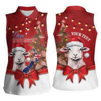 Personalized New Zealand Sheep Christmas Women Sleeveless Polo Shirt Hipi Meri Kirihimete Silver Fern Xmas Tree - Polynesian Pride