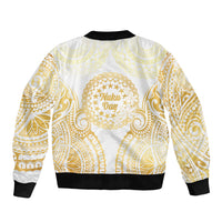 Cook Islands Gospel Day Bomber Jacket Happy Nuku Day Tiare Maori Gold