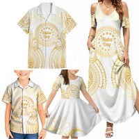 Cook Islands Gospel Day Family Matching Summer Maxi Dress and Hawaiian Shirt Happy Nuku Day Tiare Maori Gold