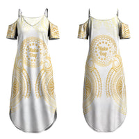 Cook Islands Gospel Day Family Matching Summer Maxi Dress and Hawaiian Shirt Happy Nuku Day Tiare Maori Gold