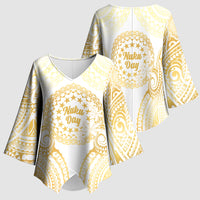 Cook Islands Gospel Day Kimono Sleeve Blouse Happy Nuku Day Tiare Maori Gold