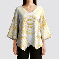 Cook Islands Gospel Day Kimono Sleeve Blouse Happy Nuku Day Tiare Maori Gold