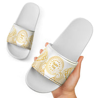Cook Islands Gospel Day Slide Sandals Happy Nuku Day Tiare Maori Gold