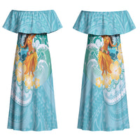 Ura Cook Islands Couples Matching Off Shoulder Maxi Dress and Long Sleeve Button Shirt Kuki 'Airani Traditional Dance Tropical Vibes